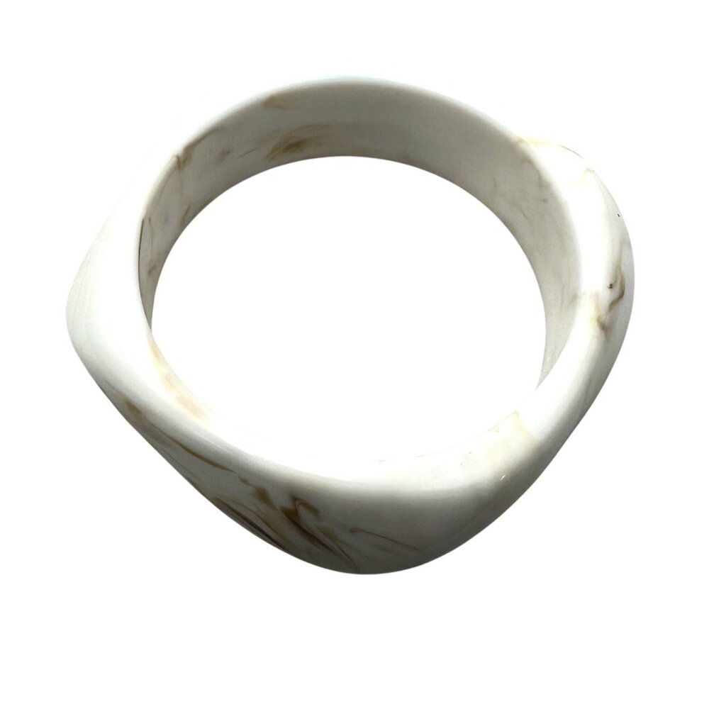 White Tan Swirl Lucite Wide Bangle Bracelet Retro Chic Style Stackable